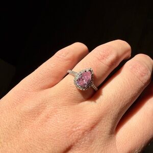 Elegant Pink Teardrop Sterling Silver Ring